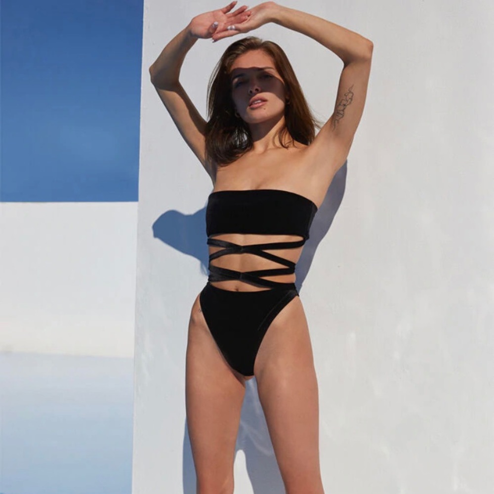 LA Hearts velvet criss cross swimsuit
